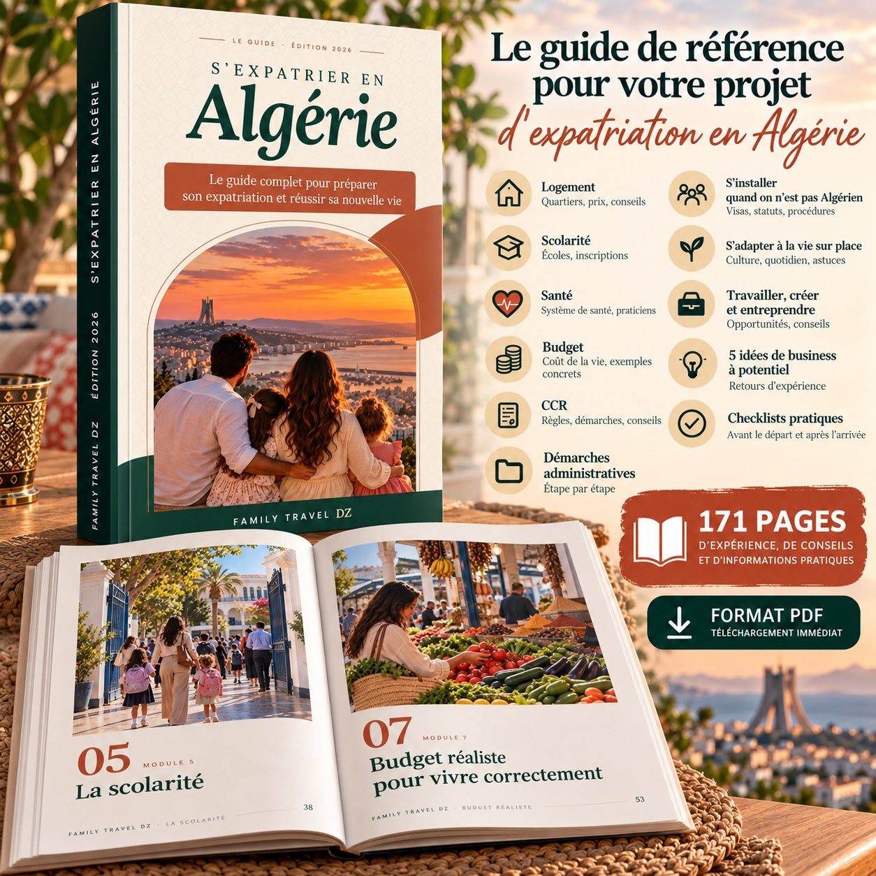 Le guide S'expatrier en Algérie : couverture, pages intérieures et contenu