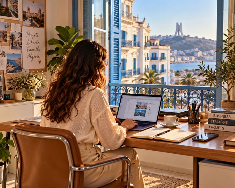 Linda travaille à son bureau face à la baie d'Alger